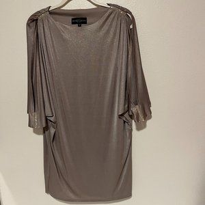 BETSY & ADAM GRAY METALLIC DRESS/SIZE 4/ With Linings/COLD SHOULDER